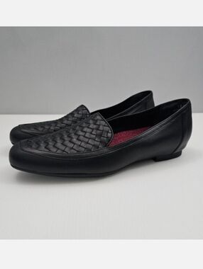 Munro Karter Loafer Womens 10.5 NARROW Black Leather Woven Slip On Comfort Work